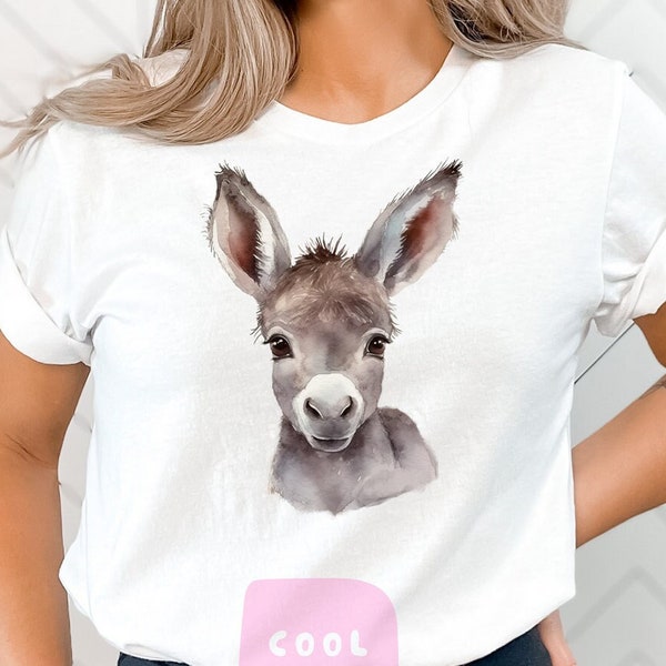 Camiseta de burro, camiseta unisex de acuarela, camisetas para hombre, regalo de amante de burro, camiseta de burro divertida, camisa de granjero, camisa de chica de granja