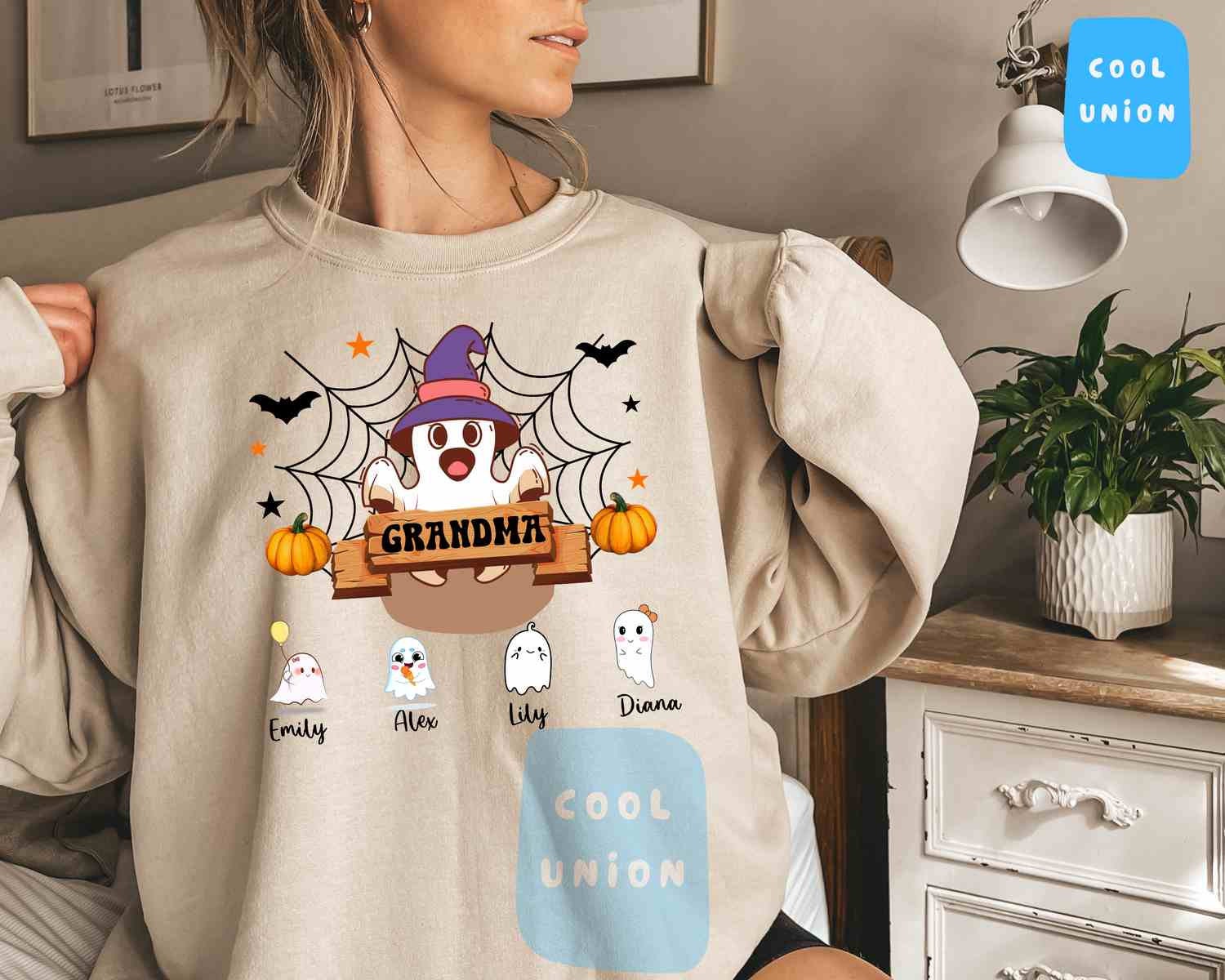 Discover Grandma Halloween Sweatshirt, Custom Grandkids Name Halloween Sweatshirt, Cute Ghost Sweatshirt, Personalized Family Ghost Sweatshirt