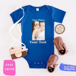 Custom Photo Mothers Day Baby Bodysuit Gift, Custom Text and Photo Birthday Gift, Custom Text Baby Bodysuit, Your Photo Here Baby Bodysuit