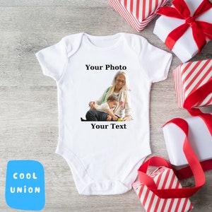 Custom Photo Mothers Day New Grandma Baby Bodysuit, Custom Text and Photo Grandchild Birthday Gift, Custom Text Baby Bodysuit for Grandson
