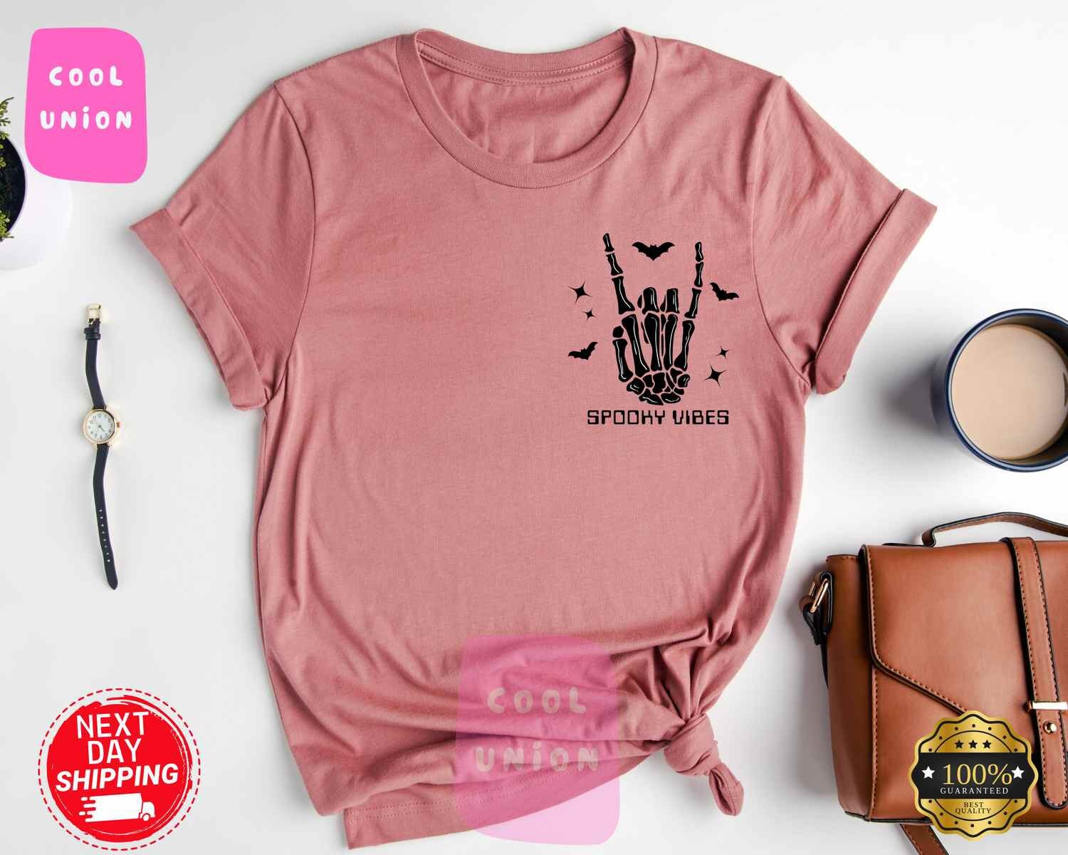 Discover Spooky Vibes Shirt, Skeleton Hands Shirt, Womens Halloween Shirt, Funny Halloween Outfit, Skull Hoodie, Spooky Season Hoodie