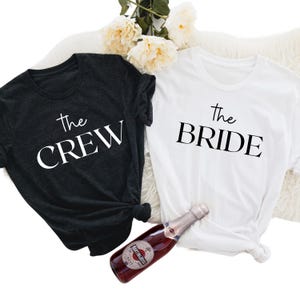Woman&#39;s JGA T-Shirt &quot;Bride & Crew&quot; simple and modern, Wedding gift for brides, Team Bride Tee, Bachelorette Party Shirt, Engagement t shirt