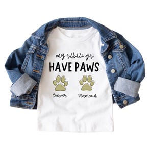 Sibling Dog Kids Shirts, Paws , Personalized Dog Toddler T Shirt, Custom Dog Name Baby , Youth T-Shirt, Baby Shower Gift