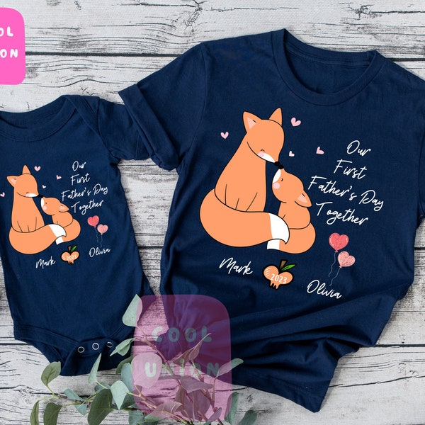 Our First Fathers Day Matching Fox Shirts Set , Personalized Name , First Fathers Day , Father's Day Gift , First Father's Day Shirts