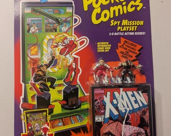 MOC X-Men pocket Comics Spy Mission Playset with 3-D Battle Action Scenes 90s sealed Wolverine Toy Biz toy