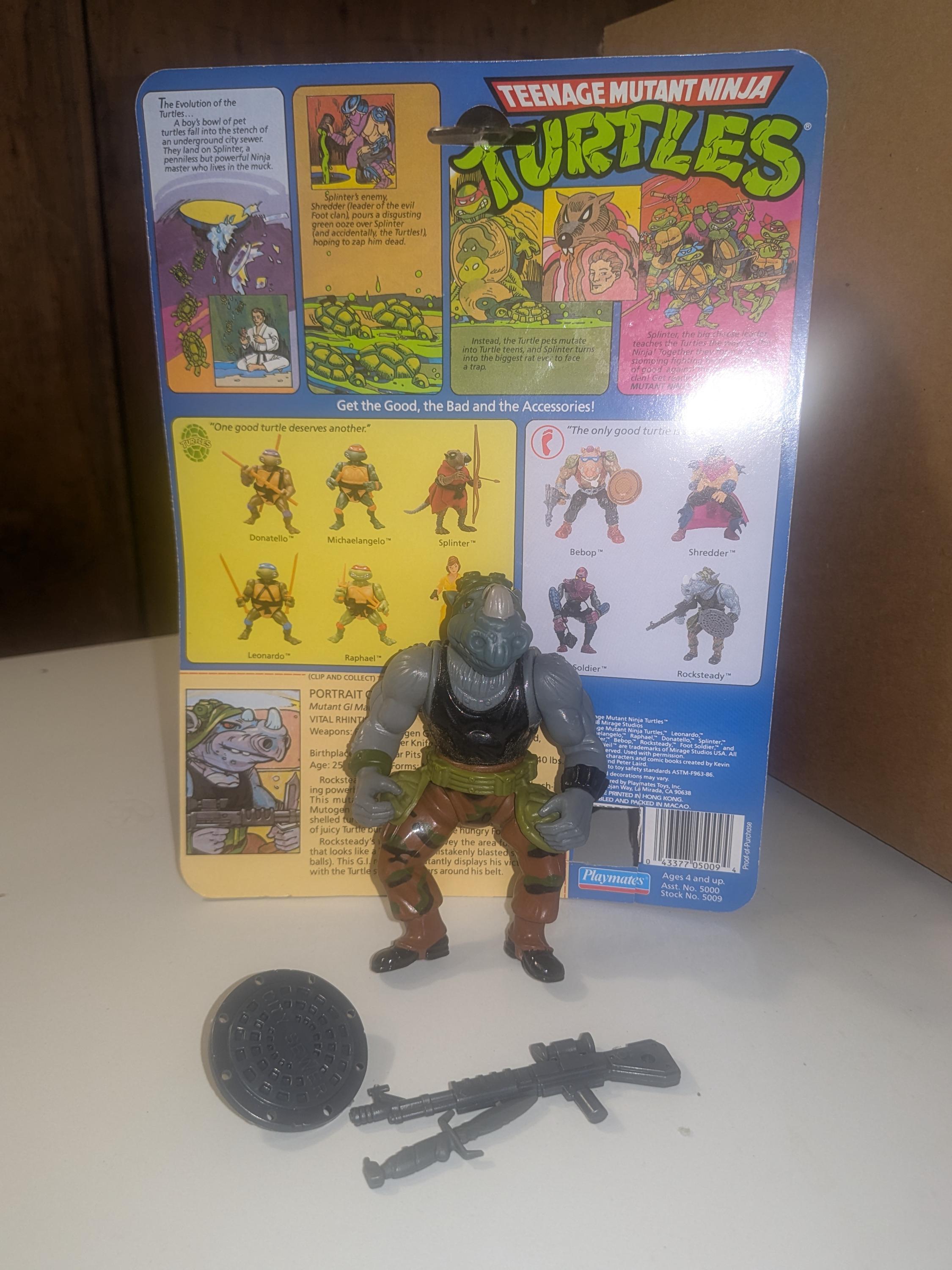 1988 Rocksteady Teenage Mutant Ninja Turtle action figure loose - complete with weapons -excellent condition - vintage playmates TMNT toy