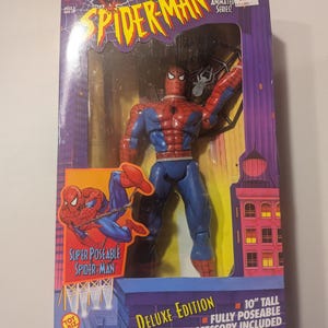 NIB Super Poseable Spider-Man action figure. Spider-Man animated series toy biz vintage 90s toy.
