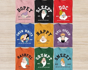 Seven Dwarfs Shirt,  Shirt, 7 Dwarfs Shirts, Custom Disney Family Shirts, Snow White Shirt,Grumpy Doc Dopey Happy Sleepy Sneezy