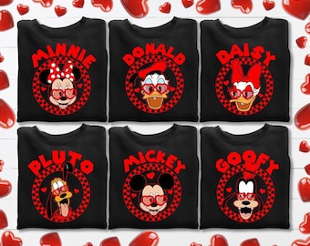 Disney Valentine’s Day Mickey Co Character Shirts, Mickey Minnie Donald Daisy Goofy Pluto Love Tee, Disney Friends Valentines Day Shirt