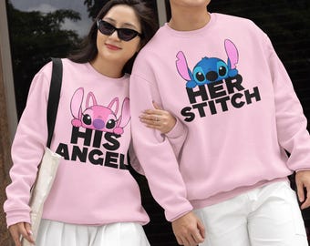 Disney His Angel And Her Stitch Couple Shirt, Disney Lilo And Stitch T-shirt, Disney Valentine's Day T-Shirt, Angel Stitch Valentine Sweat