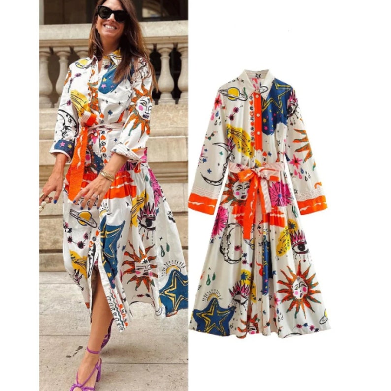 Women Bohemian Dress 2024 Summer Fashion Design Beach Holiday Summer Casual Midi Dress zdjęcie 1