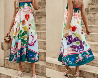 Women Fashion 2024 Summer Casual Design Comfortable Sleeveless Sling Big Swing Maxi Dress Women