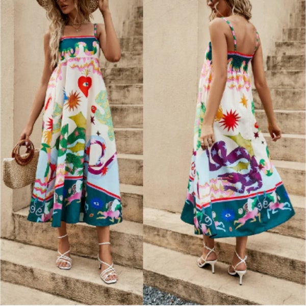 Women Fashion 2024 Summer Casual Design Comfortable Sleeveless Sling Big Swing Maxi Dress Women