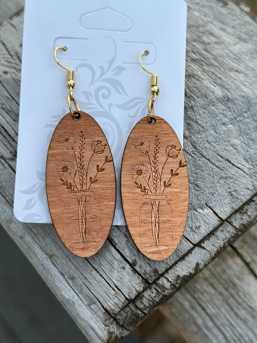 Mason Jar Wood Engraved Earrings Etsy