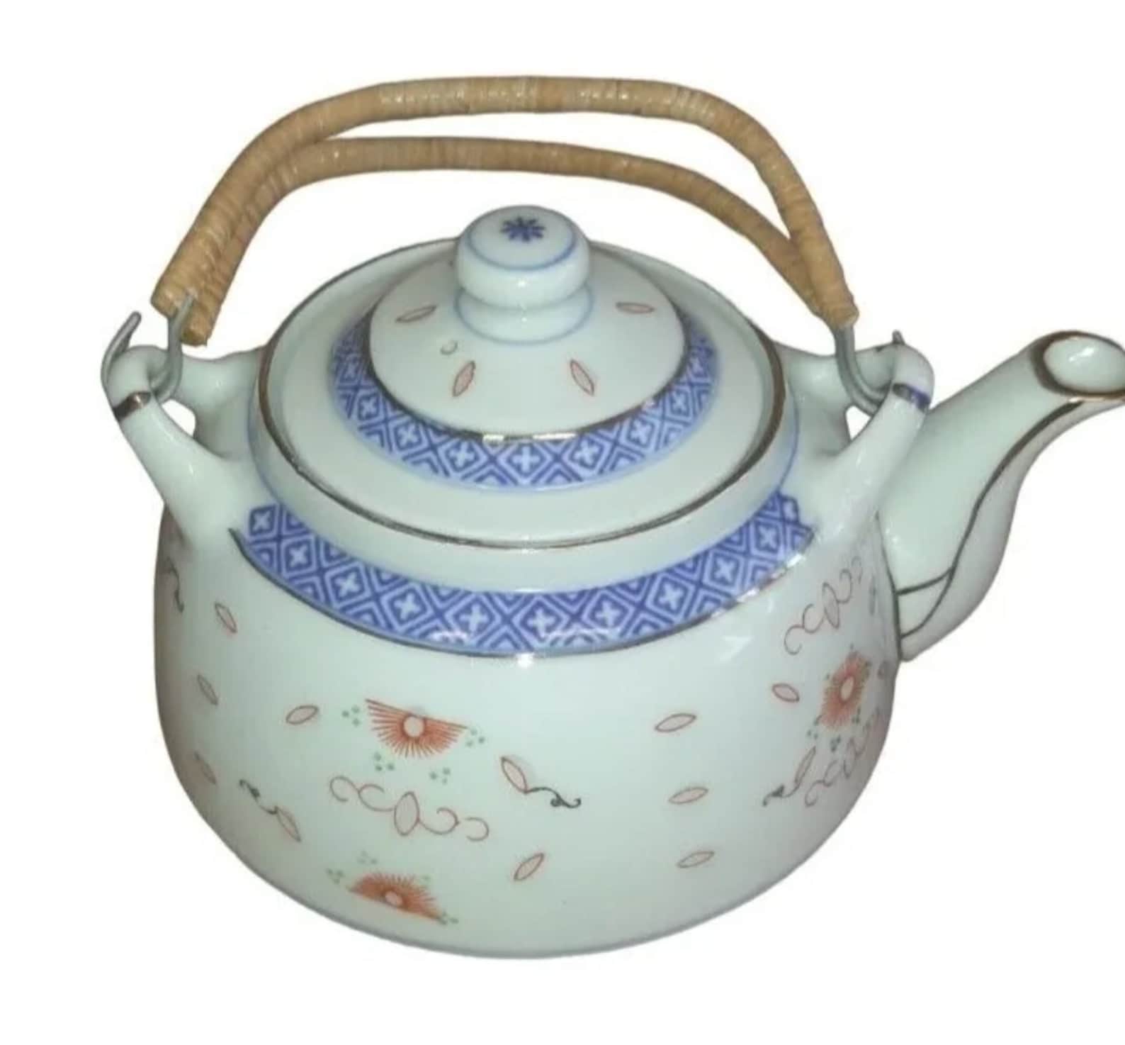 Vintage Chinese Teapot Rice Grain Eye Translucent 1.5 Pints Bamboo ...