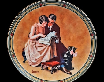 Placa de coleccionista de Norman Rockwell A: Compromiso de pareja, por Edwin M. Knowles, 1985