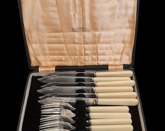 Vintage Cutlery Pearson Silver plate ,Set of Knives & Forks Ivory handles Nottingham 1920s