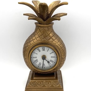 Brass Pineapple Desk Clock Colonial Revival Hospitality Decor Quartz