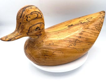 Spalted Wood Duck Decoy Hand Carved Vintage 14 Inch Folk Art Wooden Duck