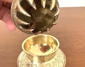 Brass Hand Bell Made in India Engraved Boho Decor Meditation Bell C1960s