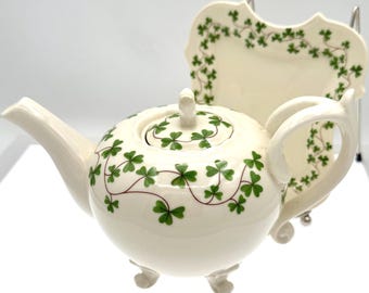 Shannon Godinger Irish Shamrock Teapot Porcelain Tea Pot With Underplate