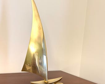 Brass Sailboat Sculpture | Mid Century Modern Nautical Decor
