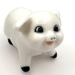 Vintage Bone China Pig Figurine with Wooden & Mini Pig Hearts