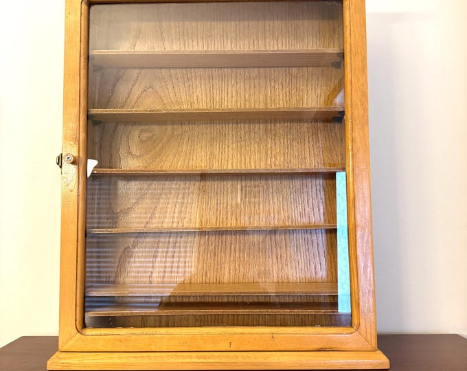 Vintage Wood Display Cabinet Reference: Handcrafted Vintage Wood Display Cabinet Glass Front Curio Adjustable