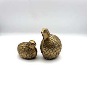 MCM Brass Quail Figurines: Patina Finish, Set of 2