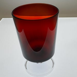 Vintage Ruby Red Wine Glass Luminarc France Clear Stem Small Goblet MCM