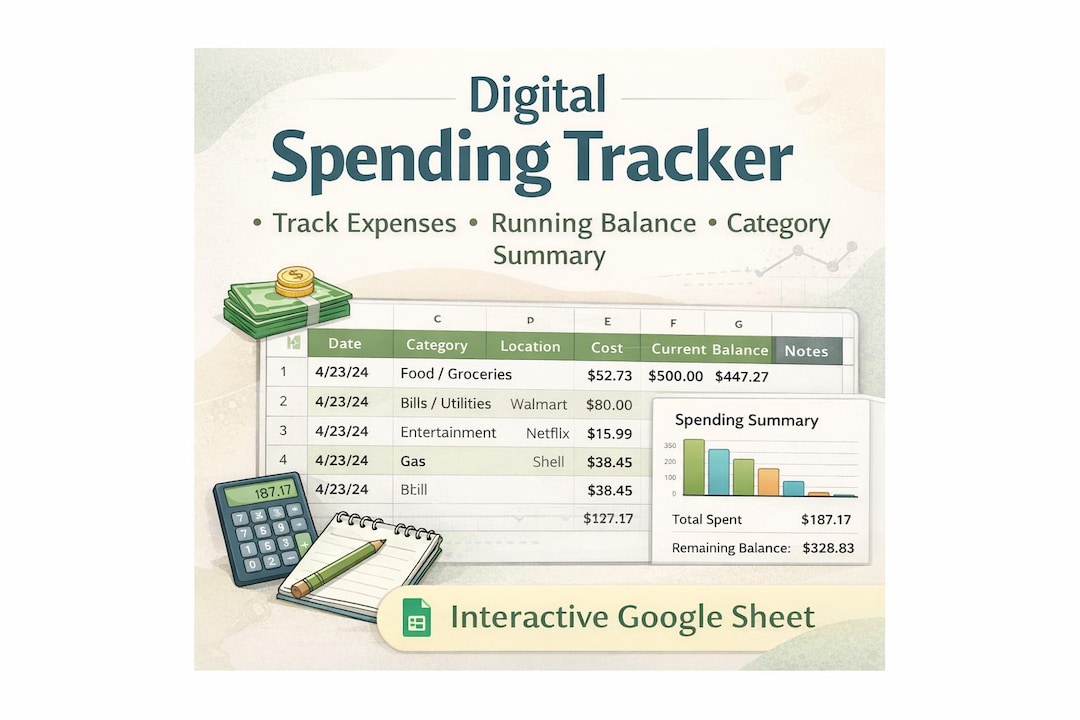 Spending Visual Tracker Digital Spending Tracker Spreadsheet | Interactive Google Sheets Budget ...