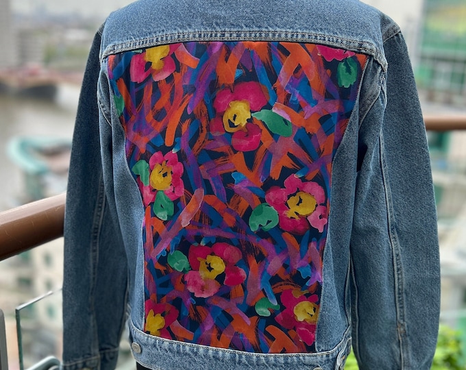 Liberty London Pure Silk and NWT Levi Denim Jacket - Size S. All sizes available in Custom Orders