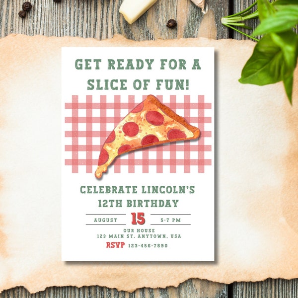 Pizza Slice Birthday Invite, Pizza Party Theme Party, Slice of Fun, Editable Pizza Party