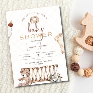 Baby Shower Invite, Invite Template, Gender-Neutral Baby Shower, Terracotta Baby Shower, Beige Baby Shower, Modern Baby Shower Invite