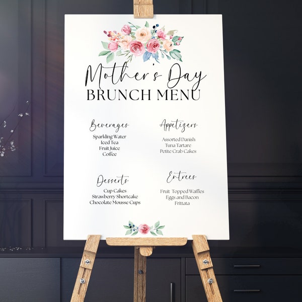 Floral Brunch Menu Sign Template, Custom Menu Sign, Edit Menu, Large Sign, Mother's Day Brunch, Women Brunch, Shower Brunch Menu, Wedding