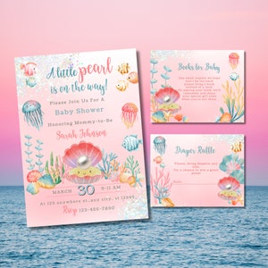 Pink Under the Sea Baby Shower Set, Ocean Baby Shower, Pastel Baby Shower, Blush Baby Shower, Beach Baby Shower