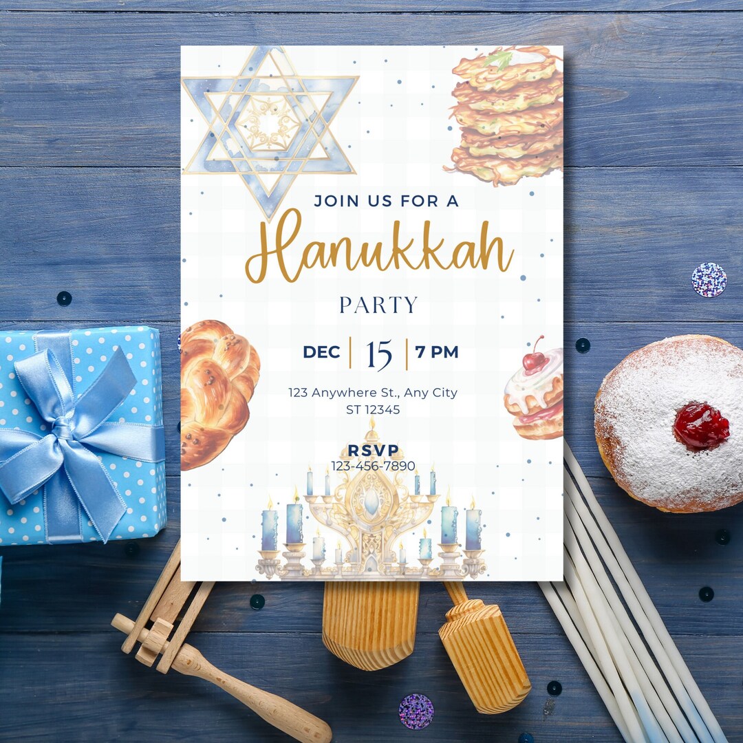 Hanukkah Party Invite Template, Hanukkah Celebration Invite, Jewish