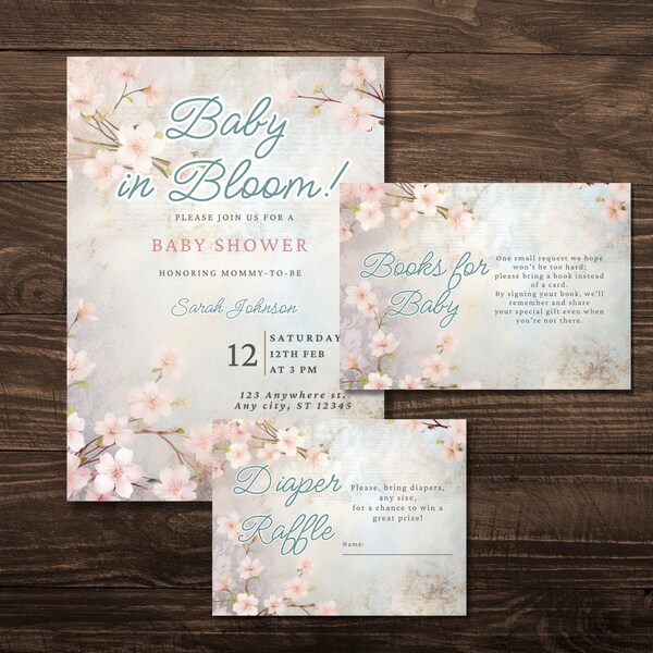 Blossom Baby Shower Invite, Floral Baby Shower, Baby in Bloom Girl, Baby in Bloom Shower, Pink Blush Baby, Japanese Themed Shower, Sakura