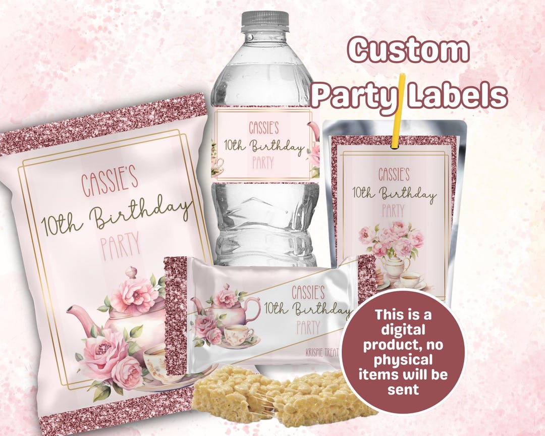 Blush Pink Tea Party Snack Labels: DIY Printable Bundle (canva Template ...