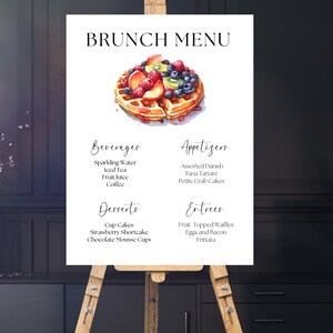 Modèle de panneau de menu de brunch, panneau de menu personnalisé, menu d’édition, grand panneau, brunch gaufré, brunch pour femmes, menu de brunch de douche, panneau de menu de mariage