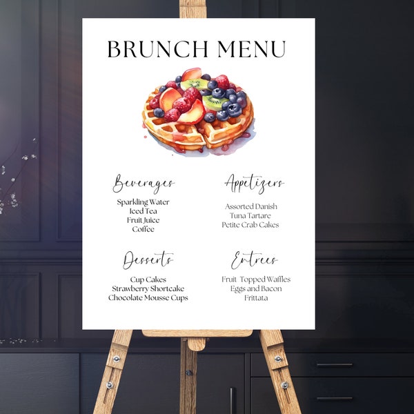 Brunch Menu Sign Template, Custom Menu Sign, Edit Menu, Large Sign, Waffle Brunch, Women Brunch, Shower Brunch Menu, Wedding Menu Sign