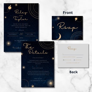 Dark Celestial Wedding Invitation Template, Enchanted Wedding Invite,Diy Wedding Invite Set, Modern Celestial, Stars and Moon Wedding