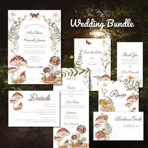 Mushroom Wedding Bundle, Woodland Wedding Bundle, Cosy Wedding Set, Enchanted Forest Wedding