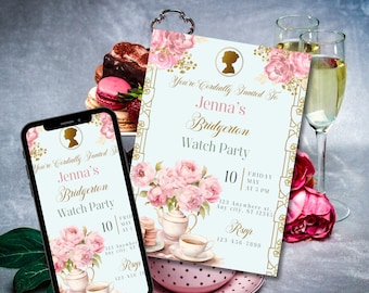 Bridgerton Watch Party Invite, Victorian Birthday Invite, Tea Party Theme