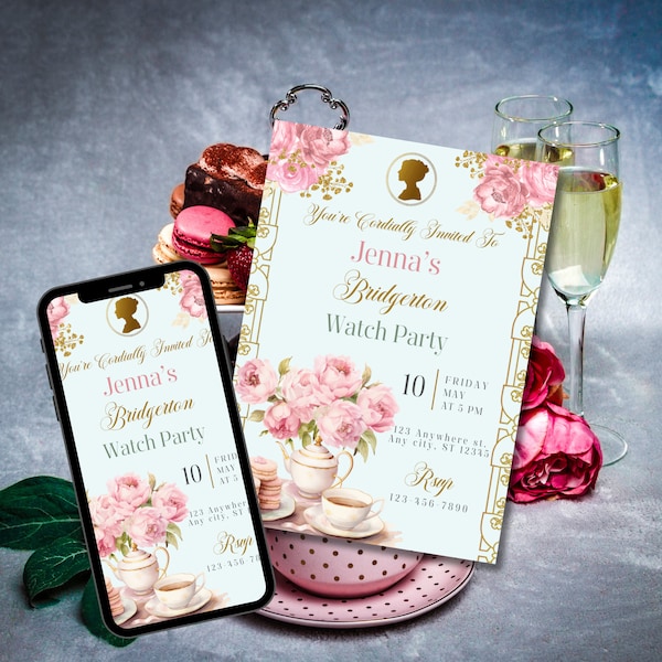 Bridgerton Watch Party Invite, Victorian Birthday Invite, Tea Party Theme