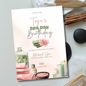 Spa Day Birthday Invite, Birthday Spa Invitation, Pamper Birthday, Spa Day Printable, Spa Day Party Invite, Beauty Party Invite