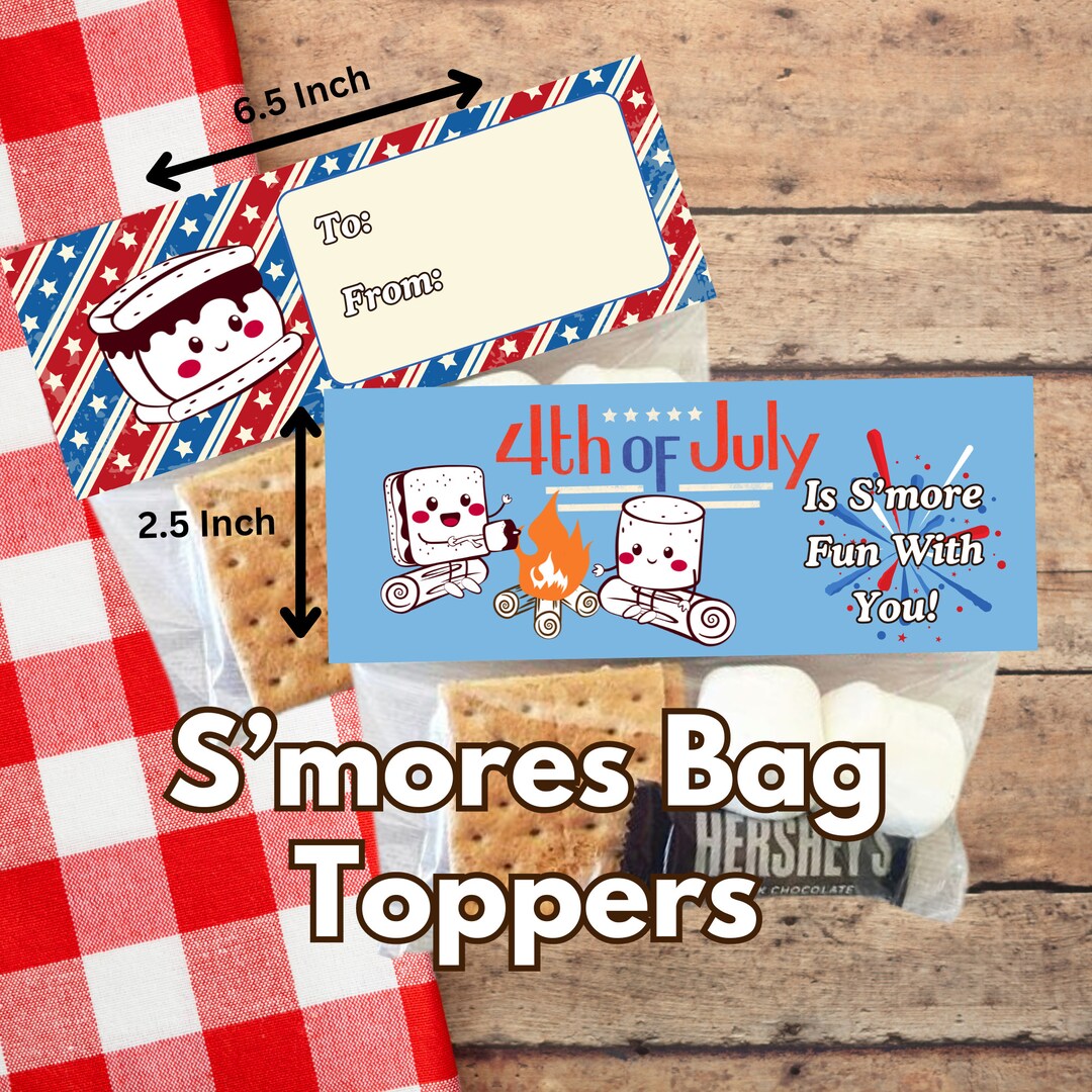 S'mores Bag Topper Printable Bag Labels, 4 of July Party Favors, Smore ...