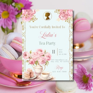 Invitación para fiesta de té, invitación de cumpleaños victoriana, temática de fiesta de té, temática de Bridgerton, fiesta de té