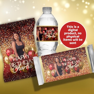 Red and Gold Birthday Treat Wrappers: Personalized Party Favors (PDF)