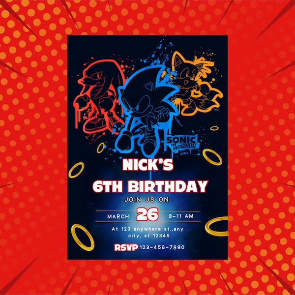 Sonic Birthday Invite, Editable Template, Super Sonic Birthday Invite, Sonic Printable, Sonic Digital Invite